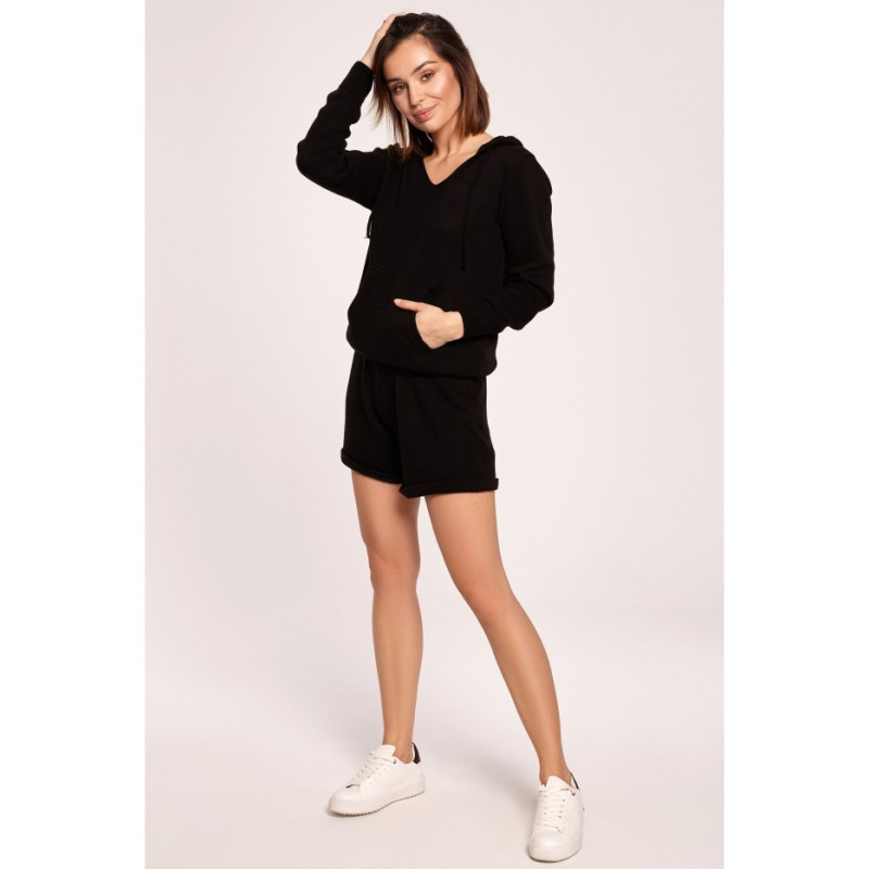 BK064 Sweter z kapturem i kieszenią kangurek - czarny