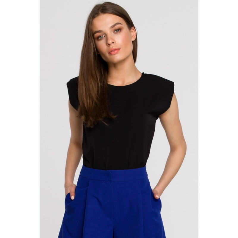 S260 Bluzka bez rękawów z poduszkami na ramionach - czarna