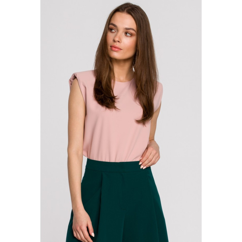 S260 Bluzka bez rękawów z poduszkami na ramionach - pudrowa