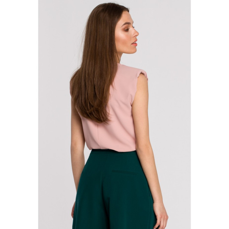 S260 Bluzka bez rękawów z poduszkami na ramionach - pudrowa