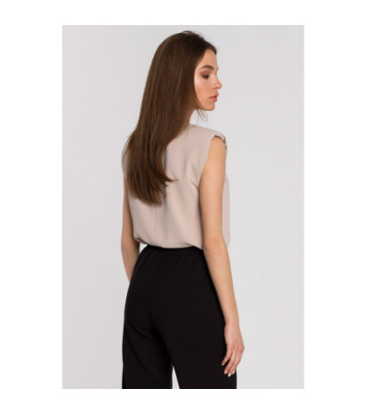 S260 Bluzka bez rękawów z poduszkami na ramionach - beżowa