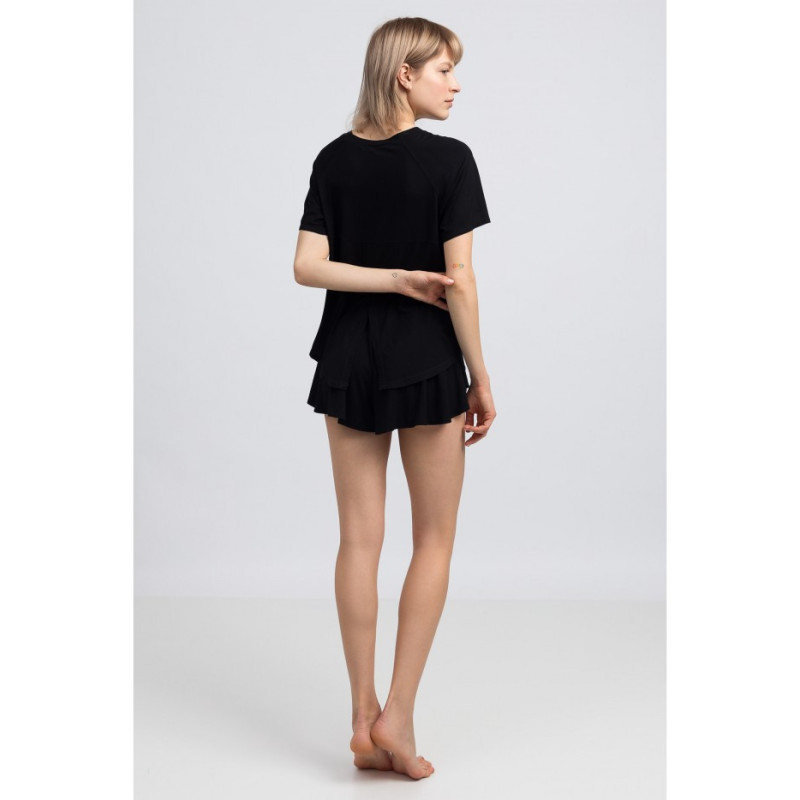 LA044 Wiskozowa bluzka do spania z rozcięciem - czarna