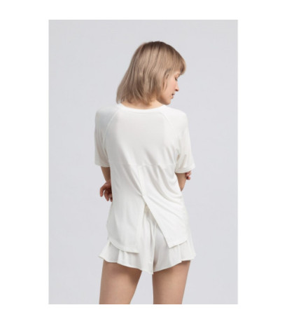 LA044 Wiskozowa bluzka do spania z rozcięciem - ecru