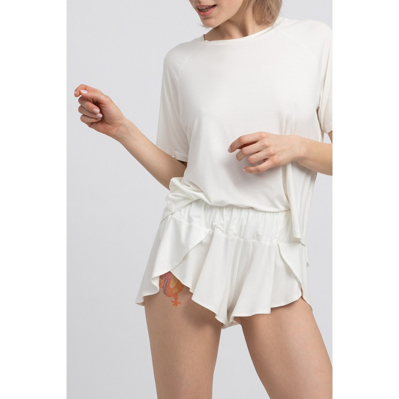 LA045 Wiskozowe szorty z rozcięciami - ecru