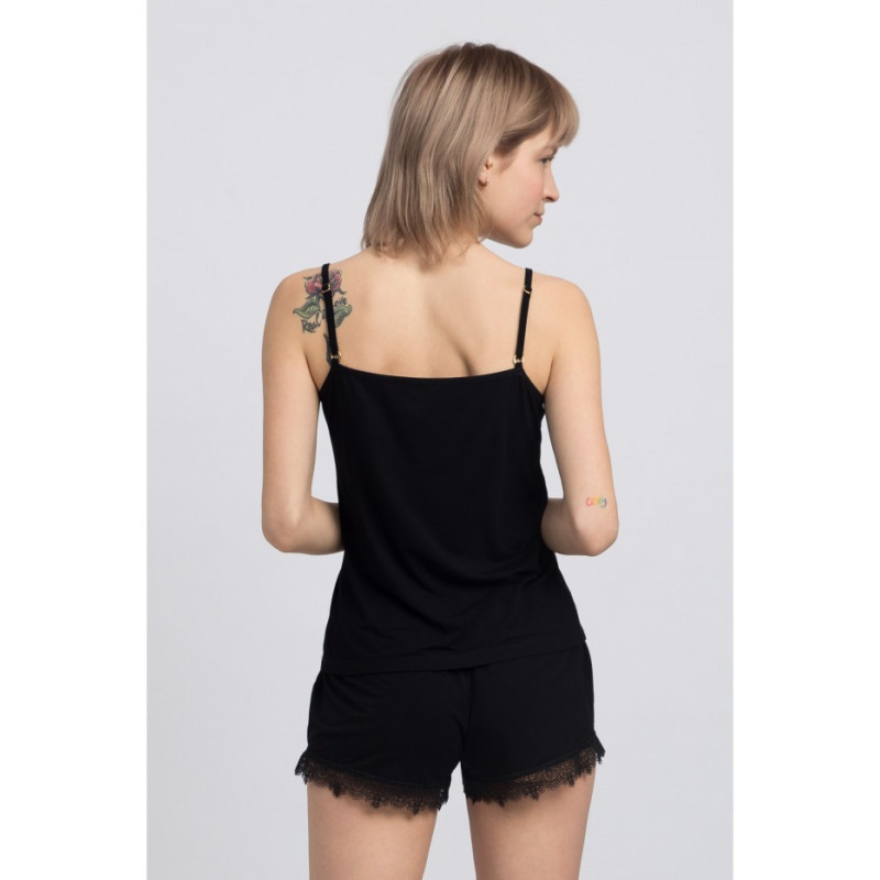 LA048 Wiskozowy top na ramiączkach z koronką - czarny