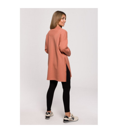 B201 Bluza tunika z zamkiem i rozporkami - ceglasta