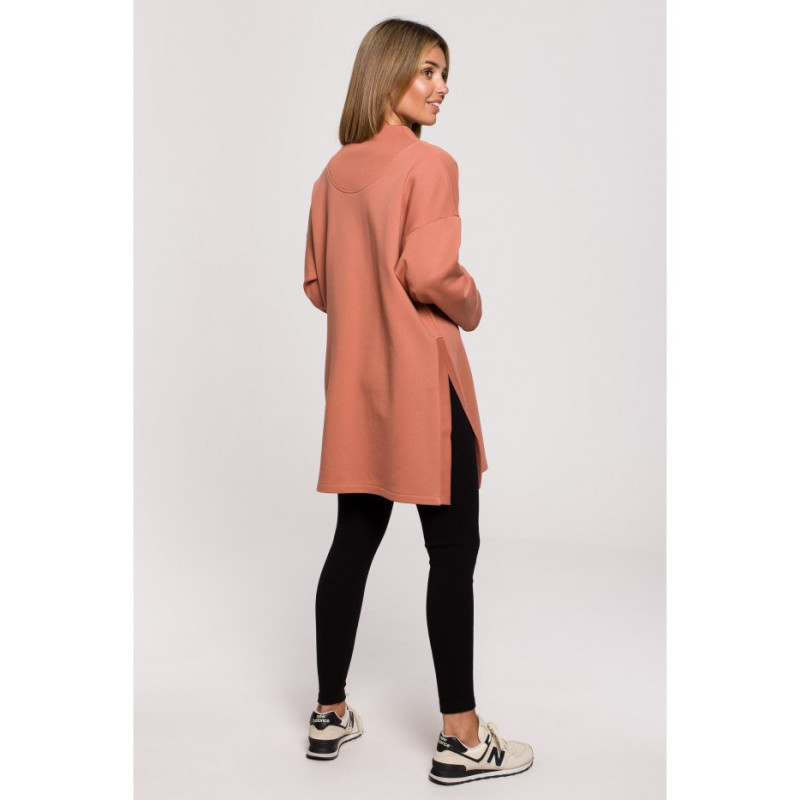 B201 Bluza tunika z zamkiem i rozporkami - ceglasta