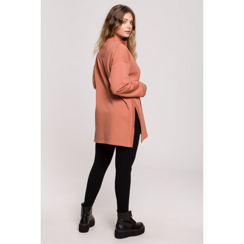 B201 Bluza tunika z zamkiem i rozporkami - ceglasta