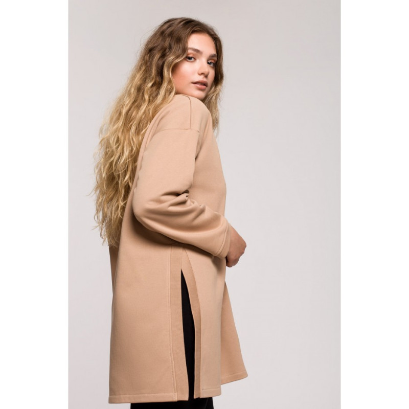 B201 Bluza tunika z zamkiem i rozporkami - orzechowa