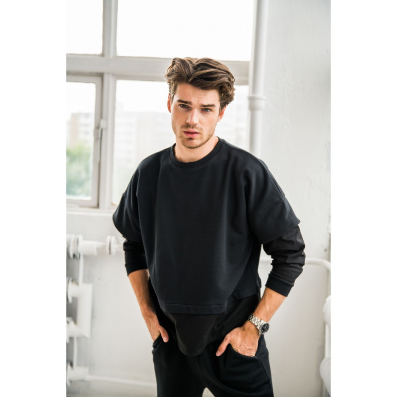 B205 Bluza z warstwowymi rękawami UNISEX - czarna