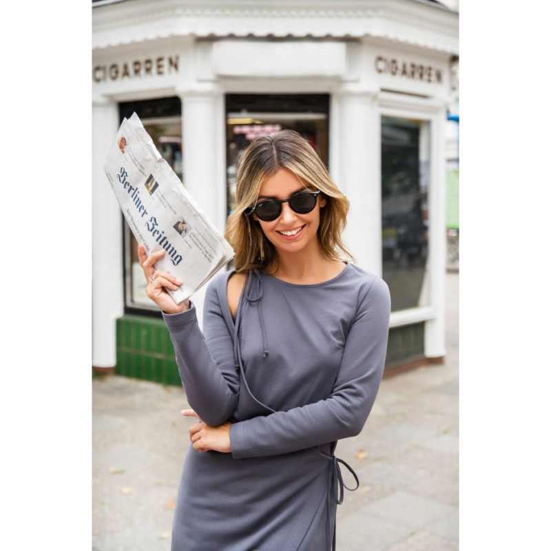 B206 Sukienka warstwowa z wiązaniem - antracytowa