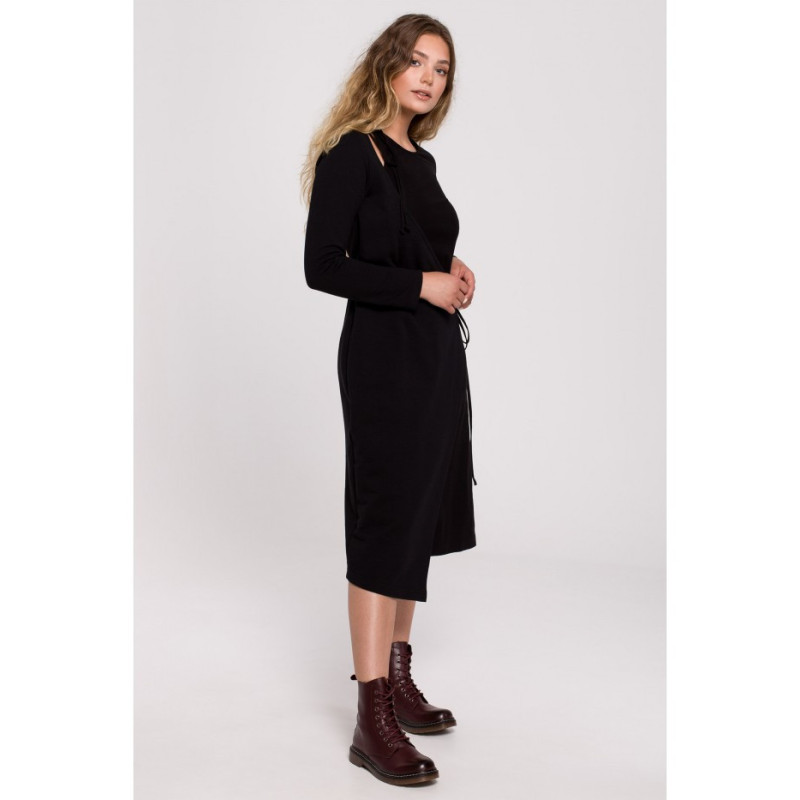 B206 Sukienka warstwowa z wiązaniem - czarna