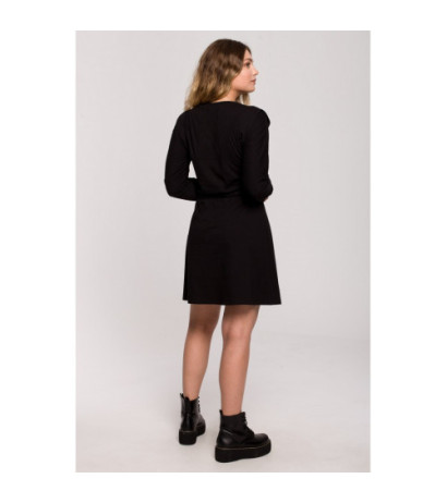 B208 Rozkloszowana sukienka z wiązaniem - czarna