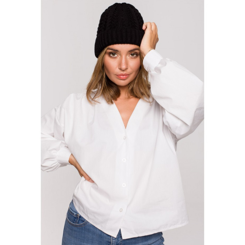 BK079 Czapka splot łańcuszek - czarna