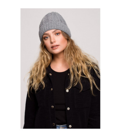 BK080 Czapka splot warkocz z wywinięciem - szary