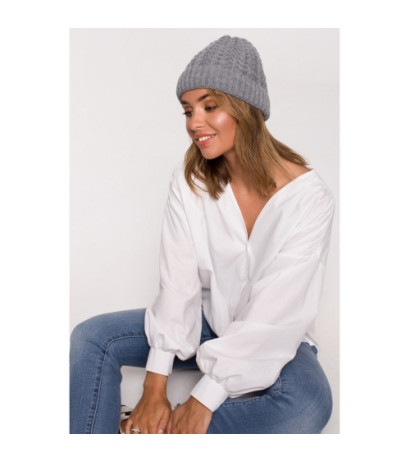 BK080 Czapka splot warkocz z wywinięciem - szary