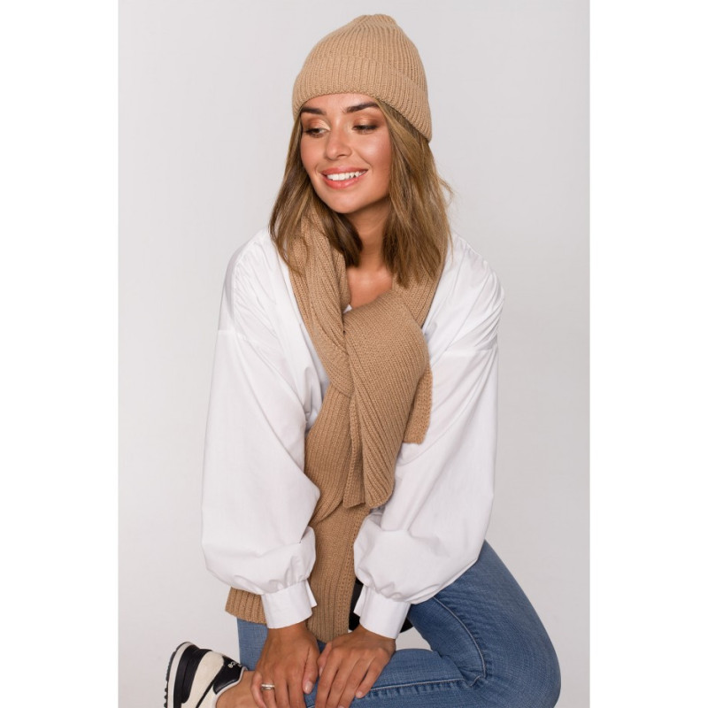 BK081 Szal splot łańcuszek - kamelowy