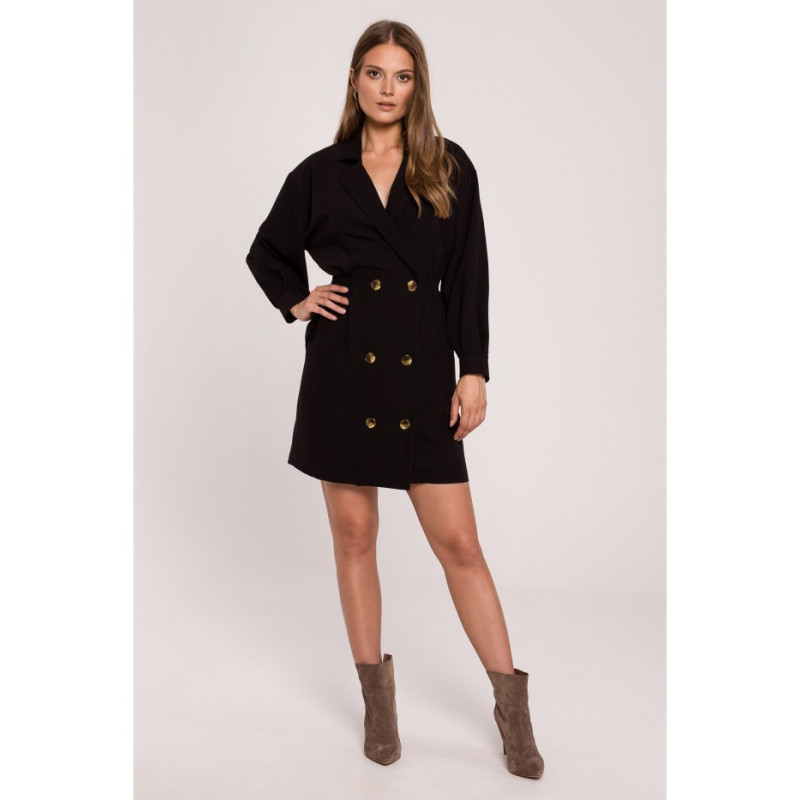 K112 Sukienka dwurzędowa z kieszeniami - czarna