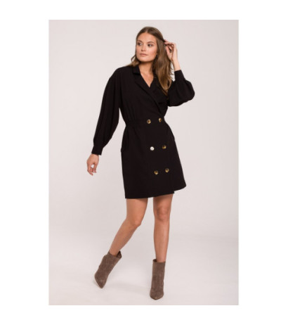 K112 Sukienka dwurzędowa z kieszeniami - czarna