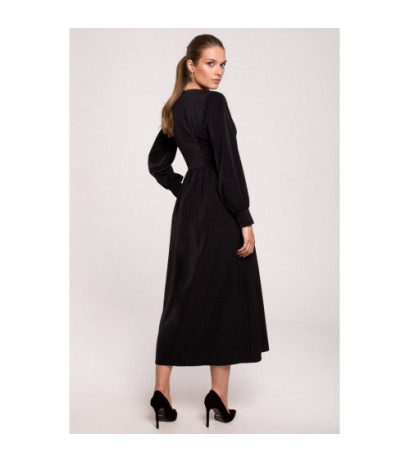 K118 Sukienka maxi z dekoltem V - czarna