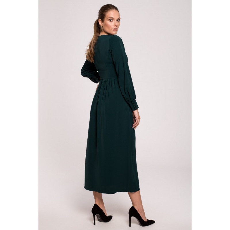 K118 Sukienka maxi z dekoltem V - zielona