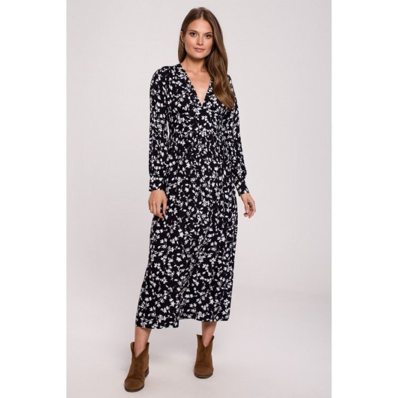 K119 Sukienka maxi z dekoltem V i nadrukiem - model 1