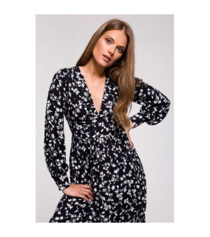 K119 Sukienka maxi z dekoltem V i nadrukiem - model 1