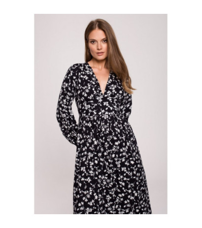 K119 Sukienka maxi z dekoltem V i nadrukiem - model 1