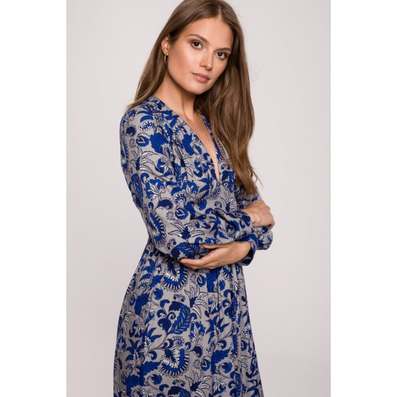 K119 Sukienka maxi z dekoltem V i nadrukiem - model 2