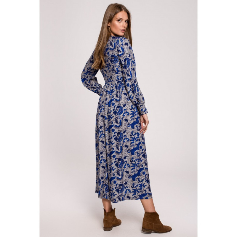 K119 Sukienka maxi z dekoltem V i nadrukiem - model 2