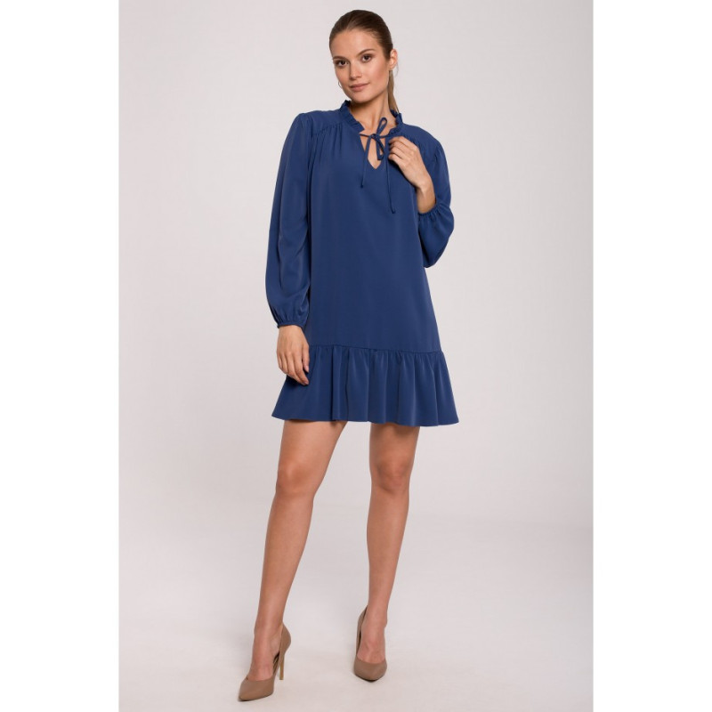 K120 Sukienka oversize z falbaną - niebieska