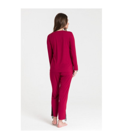 LA072 Bluzka do spania z koronką - bordowa