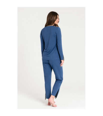 LA072 Bluzka do spania z koronką - niebieska