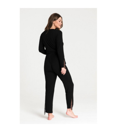 LA073 Spodnie do spania z koronką - czarne