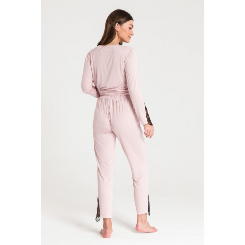 LA073 Spodnie do spania z koronką - różowe