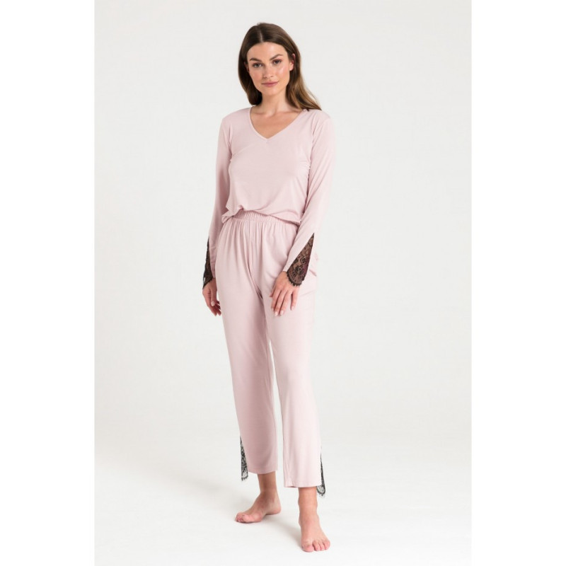 LA073 Spodnie do spania z koronką - różowe