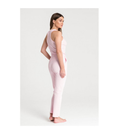 LA075 Spodnie z dzianiny wafelek - różowe