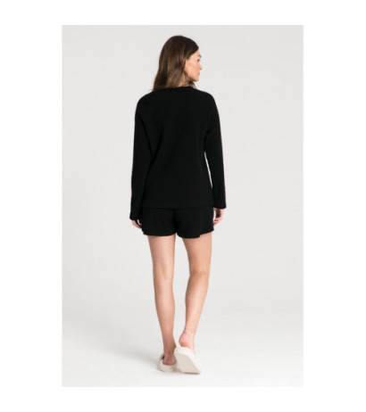 LA076 Bluzka z dzianiny wafelek - czarna