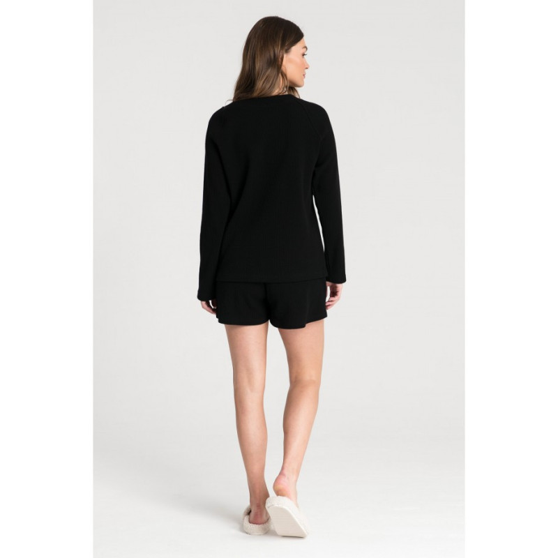 LA076 Bluzka z dzianiny wafelek - czarna