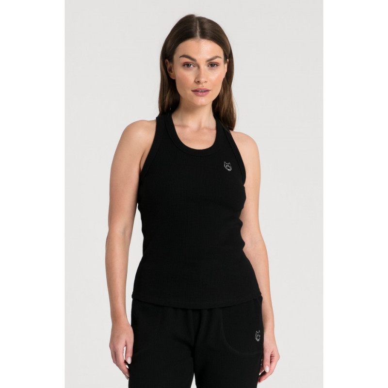 LA077 Bokserka z dzianiny wafelek - czarna