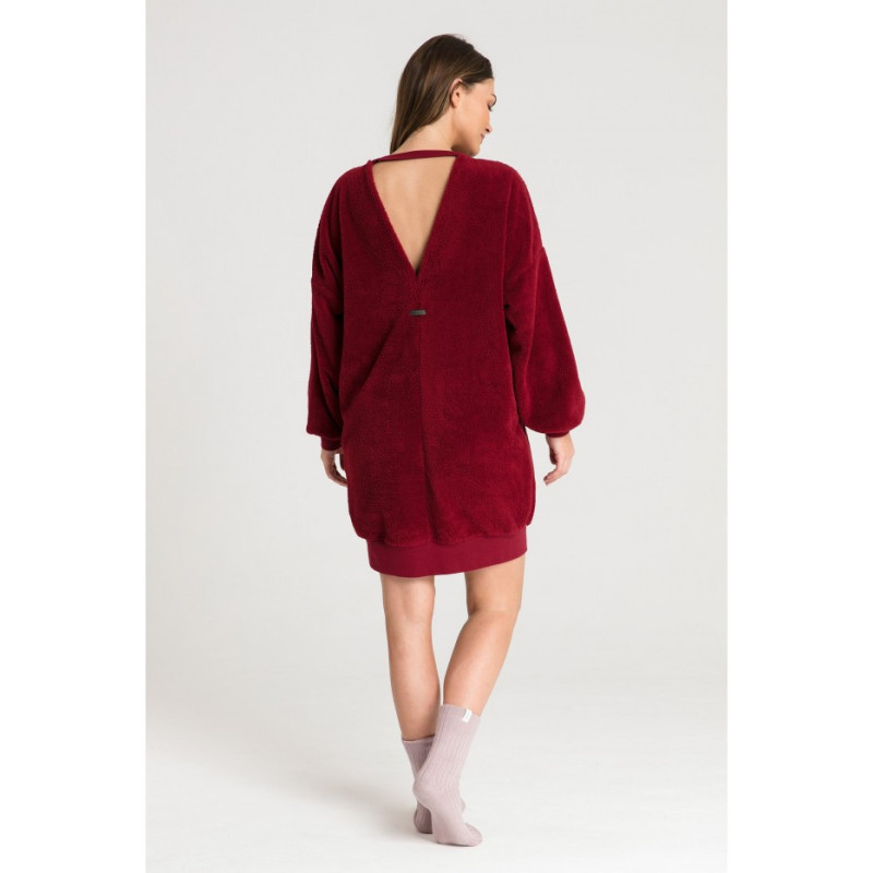 LA082 Pluszowa tunika z dekoltem - bordowa