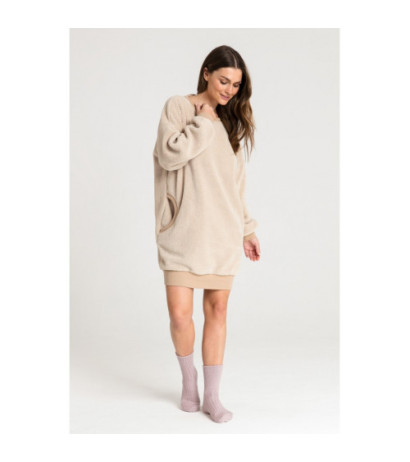 LA082 Pluszowa tunika z dekoltem - cappuccino