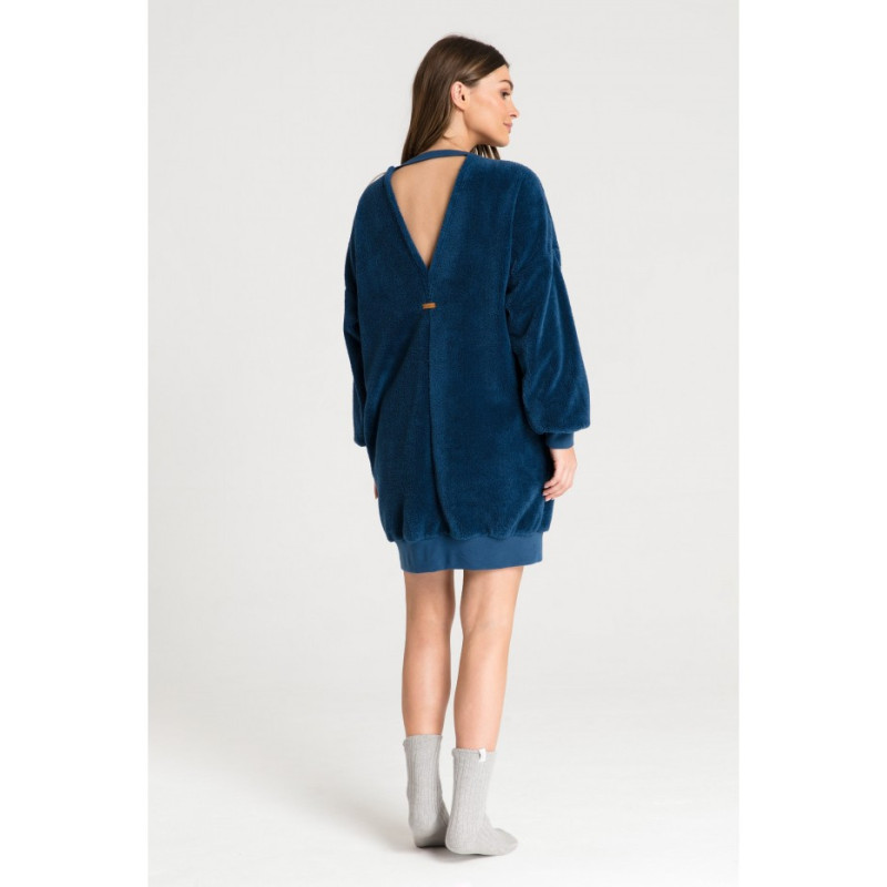 LA082 Pluszowa tunika z dekoltem - granatowa