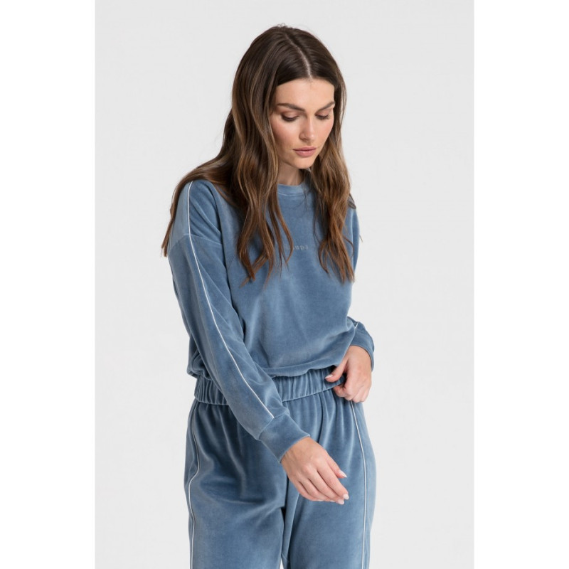 LA084 Welurowa bluza z wypustką - niebieska
