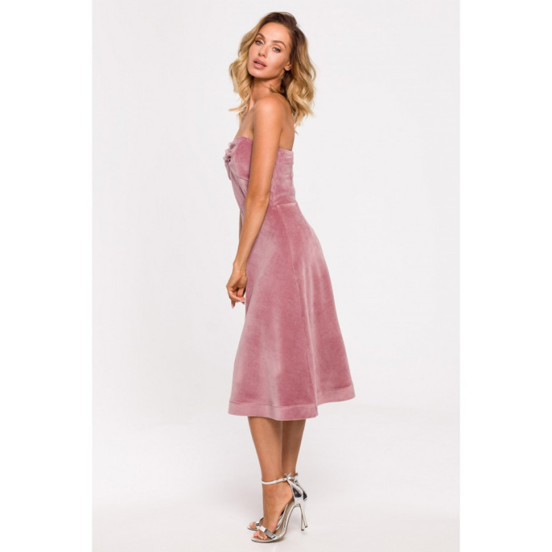M638 Sukienka welurowa z gorsetem - brudny róż