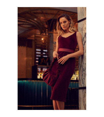 M657 Welurowa torebka na ramię - bordowa