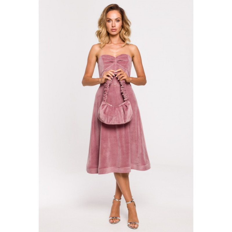 M657 Welurowa torebka na ramię - brudny róż