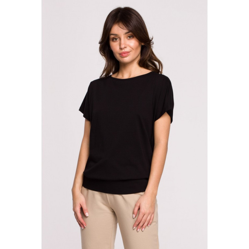 B224 Bluzka z wycięciami na plecach - czarna