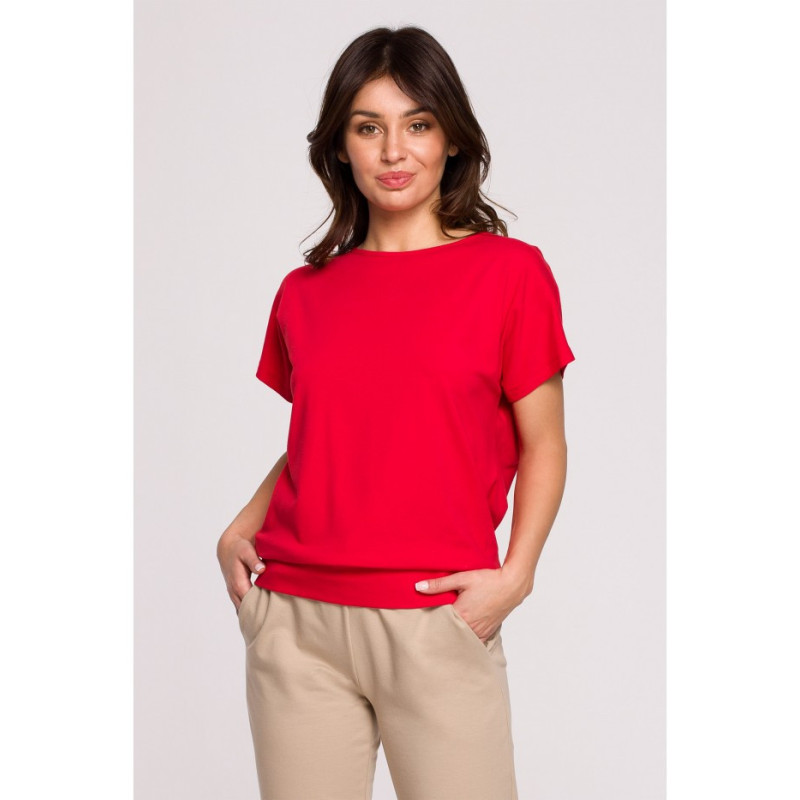 B224 Bluzka z wycięciami na plecach - czerwona