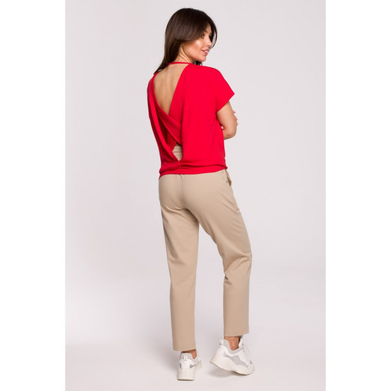 B224 Bluzka z wycięciami na plecach - czerwona